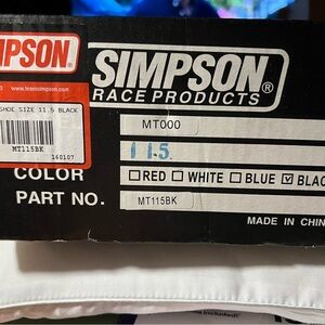 RACING SHOE- MENS 11.5 worn once racing shoe. Simpson Brand. Black/grey